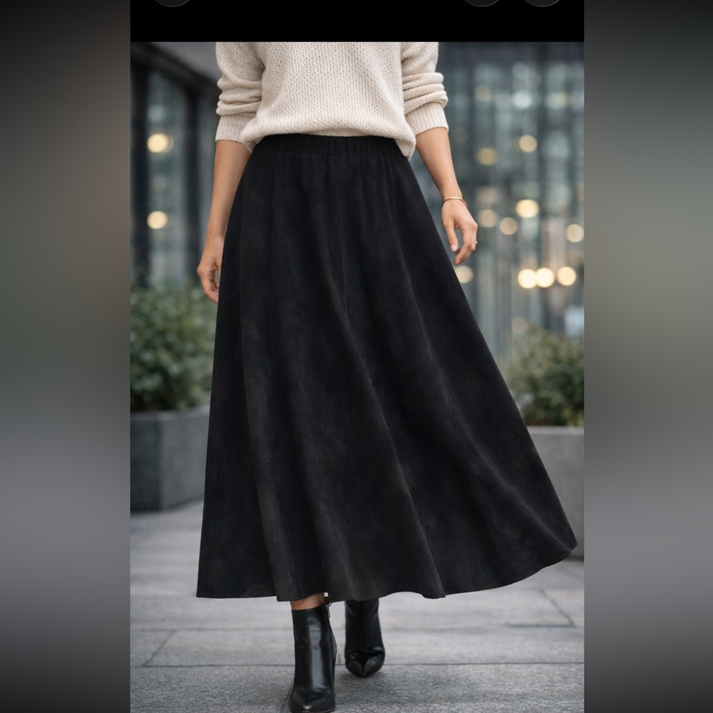 OSUNA Santa Fe Black Full Maxi Skirt | Made in USA | Boho Luxe | Elastic Waist